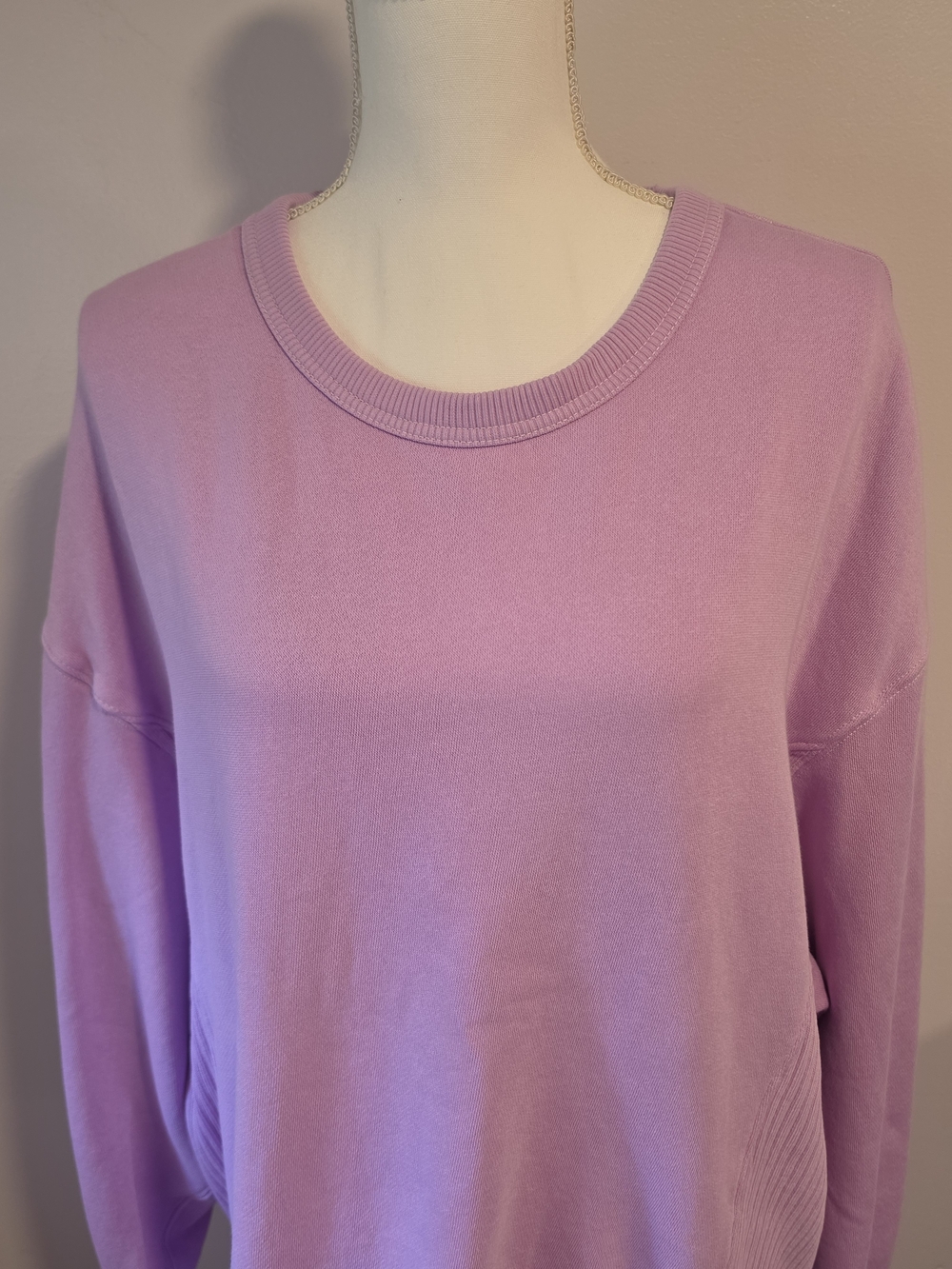 aerie Oversized Ribbed Arm Slits Lilac Crewneck Sweatshirt Women's Size Large - Picture 2 of 13